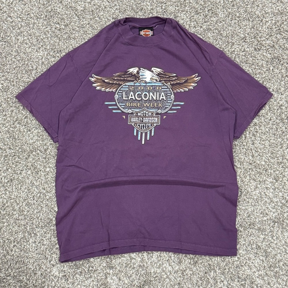 Vintage 2000 Harley Davidson Laconia Bike Week T-Shirt Purple Mens Medium Biker